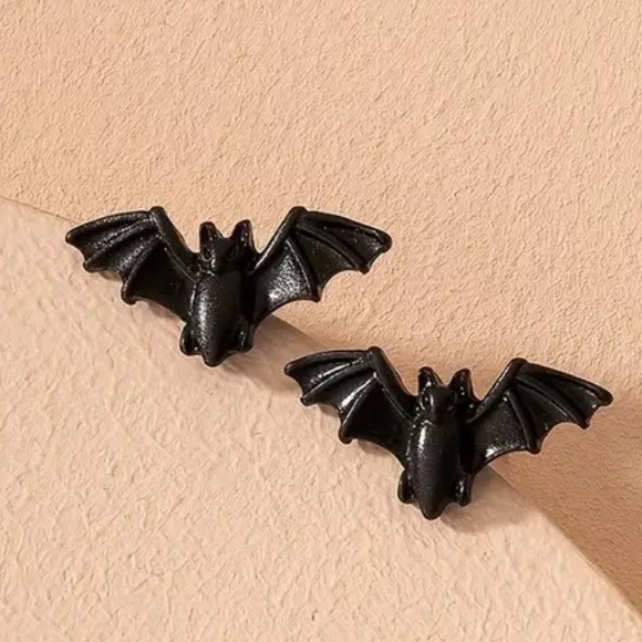 Black Ceramic Bat Stud Earrings - Picture 3 of 8